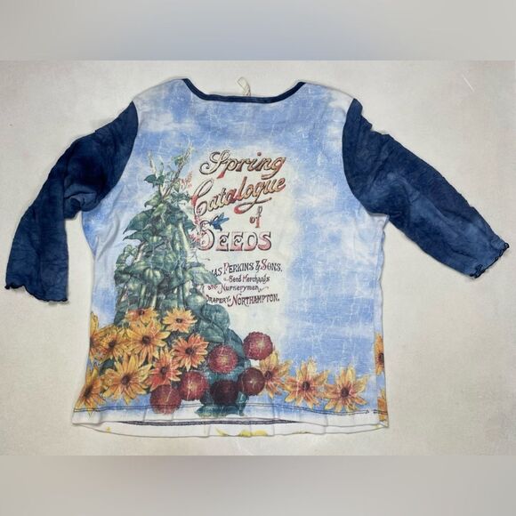 B.Y.B.B. Spring Catalogue Of Seeds All Over Print Top Women 2X Blue - Picture 4 of 6